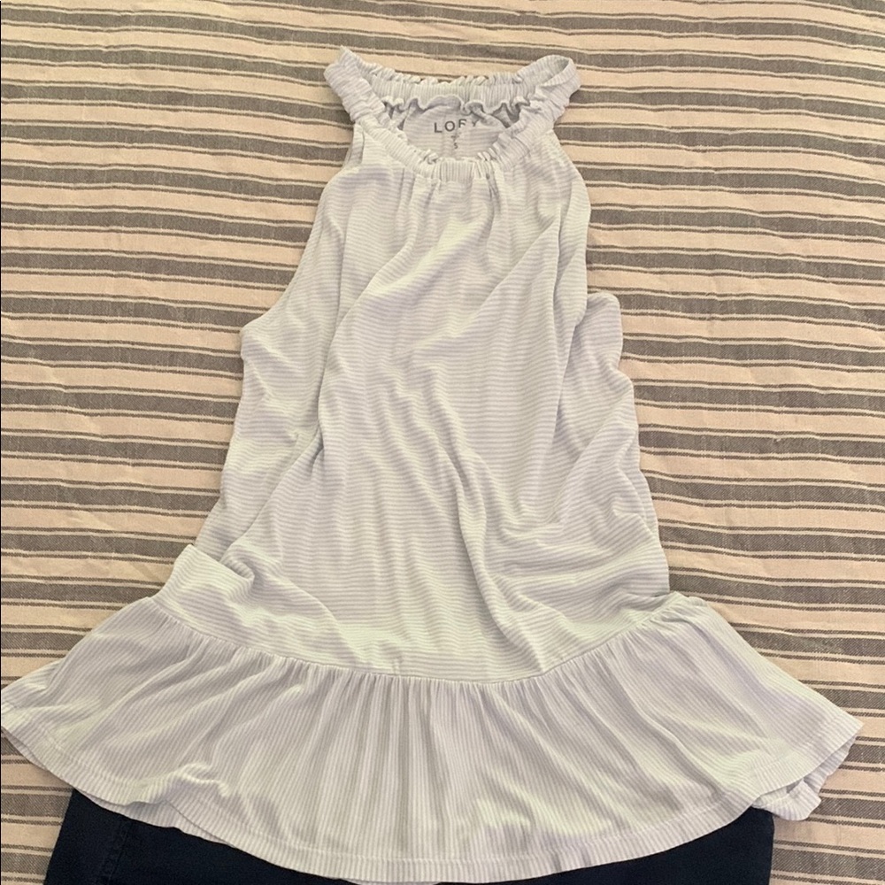 LOFT Light Blue Ruffle Hem Top